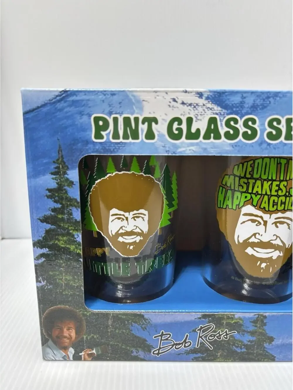 Bob Ross Pint Beer Glass Set 2 x 16oz Painting Happy Trees Art Collectible New